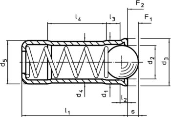                                             Spring Plungers smooth, long, with collar and ball
 IM0008723 Zeichnung
